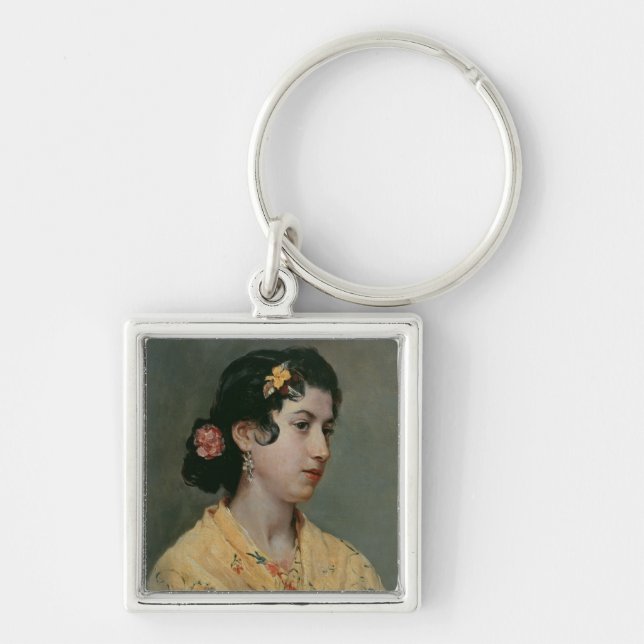 Andalucian kvinna, 1898 fyrkantig silverfärgad nyckelring (Framsidan)