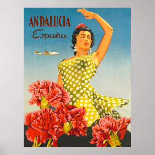 Andalucíen, Spanien, traditionell dans, kvinna, vi Poster