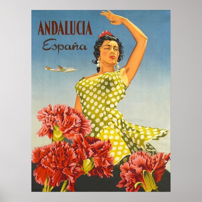 Andalucíen, Spanien, traditionell dans, kvinna, vi Poster (Framsidan)