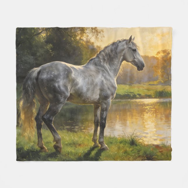 Andalusian Stallion by the Lake Fleecefilt (Framsidan (Horisontell))