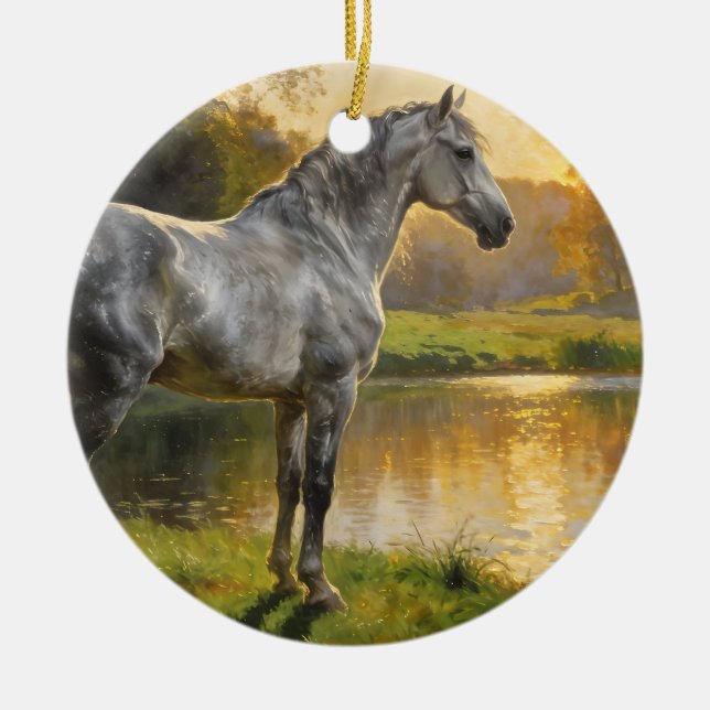 Andalusian Stallion by the Lake Julgransprydnad Keramik (Framsidan)