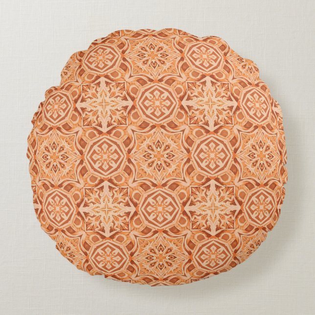 Andalusian Star Pattern in Peach and Terracotta Rund Kudde (Framsidan)