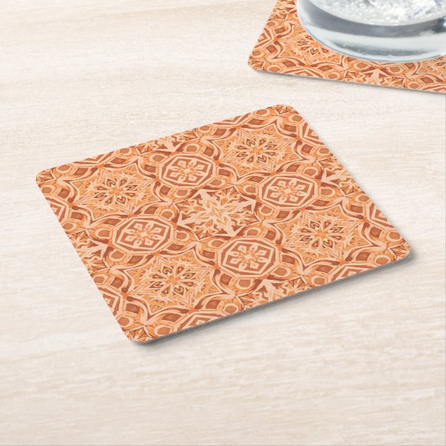 Andalusian Star Pattern in Peach and Terracotta Underlägg Papper Kvadrat (Vinklad)