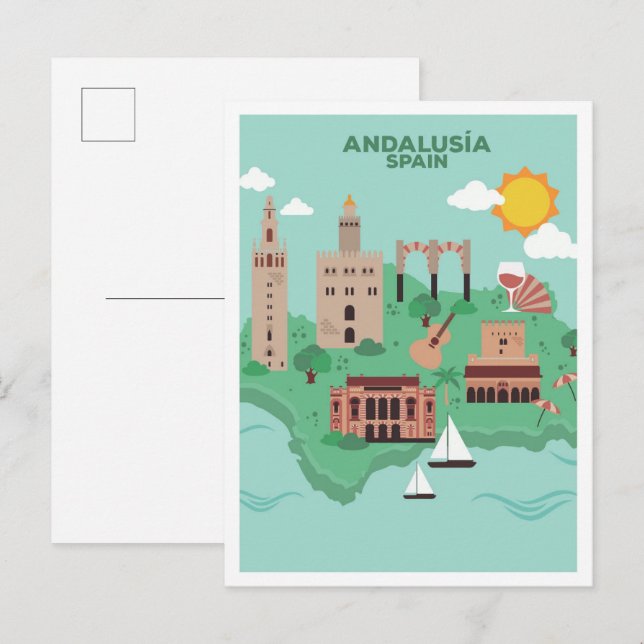 Andalusien Spanien vintage Resa Vykort (Fram/baksida)