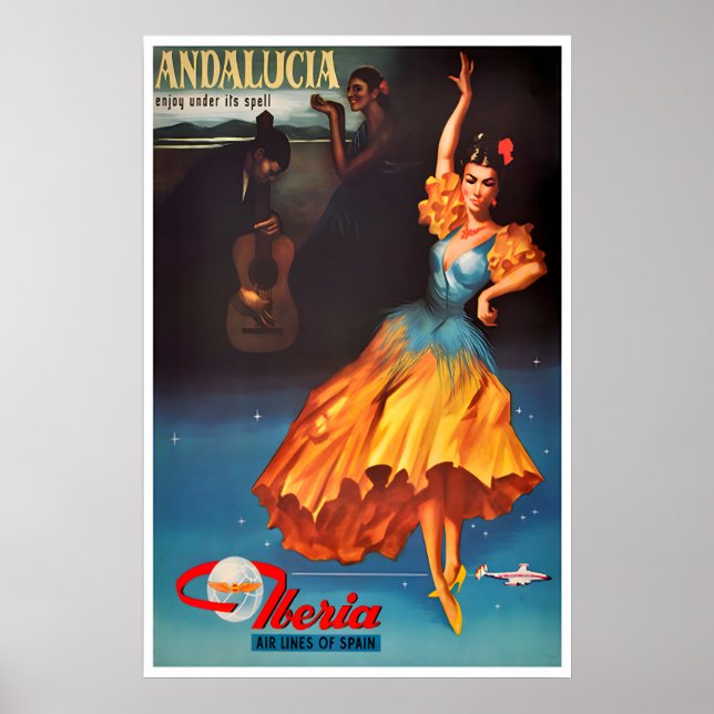 Andalusien tryck Spansk dansare Konst Spanien Resa (Framsidan)