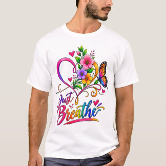 Andas djupt | Färgrik Blommig Hjärt & Fjäril T Shirt