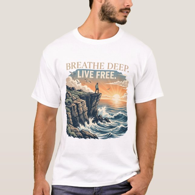 Andas djupt Lev fritt Ocean Cliff Adventure-grafik T Shirt (Framsida)
