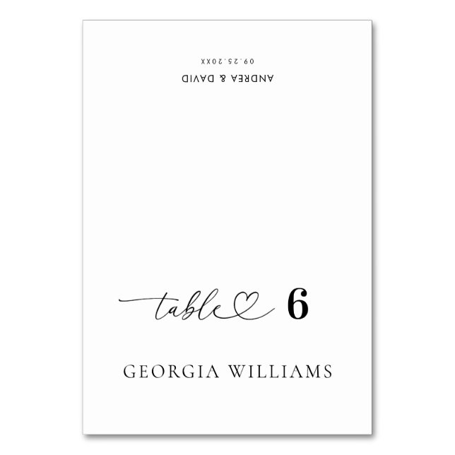 Ändbart Namn Hjärtat Bröllops Bordskort (Framsidan)