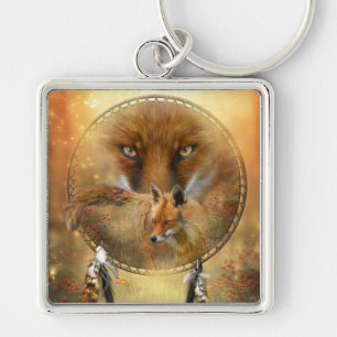 Ande av den röda rävkonsten Keychain Fyrkantig Silverfärgad Nyckelring