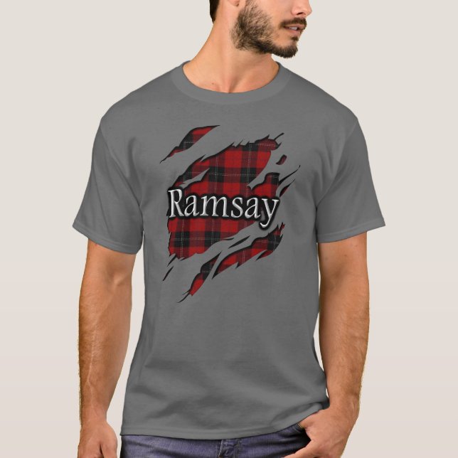 Ande för klanRamsay Ramsey röd svart Tartan Tee (Framsida)
