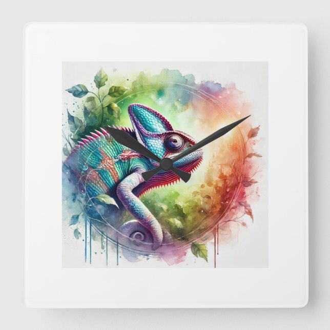 Andean Chameleon 280824AREF145 - Watercolor Fyrkantig Klocka (Framsida)
