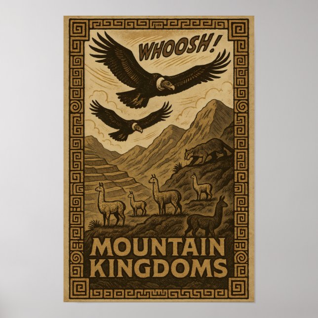 Andeanska vilda djurens rike – kondorer och lamadj poster (Framsidan)
