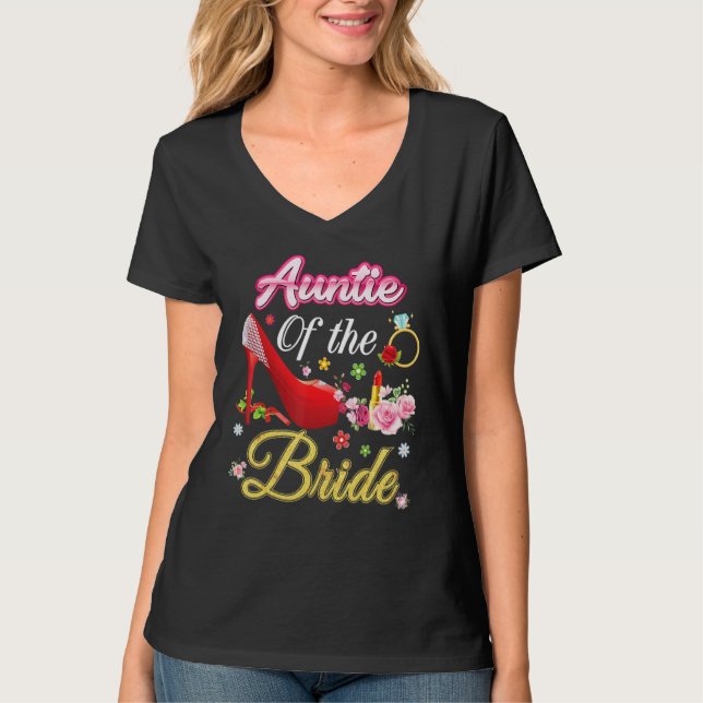 Andel av den blommande Rosan i Bride Lycklig Bröll T Shirt (Framsida)