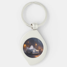 Andelen Hallow'Kväll | En Ghost's Joyride Swirl Silverfärgad Nyckelring