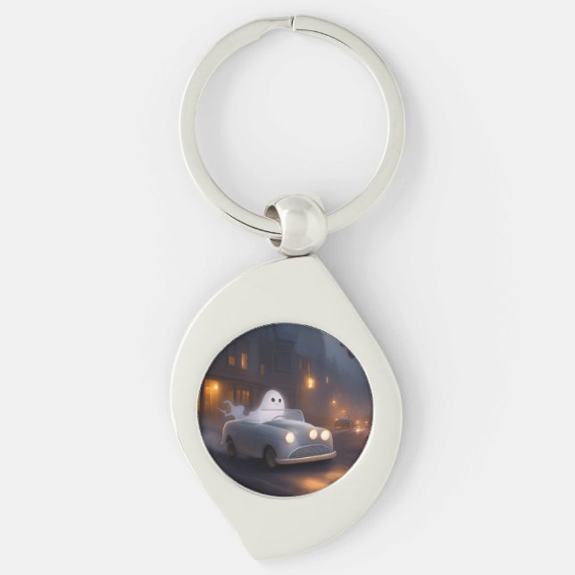 Andelen Hallow'Kväll | En Ghost's Joyride Swirl Silverfärgad Nyckelring (Framsidan)