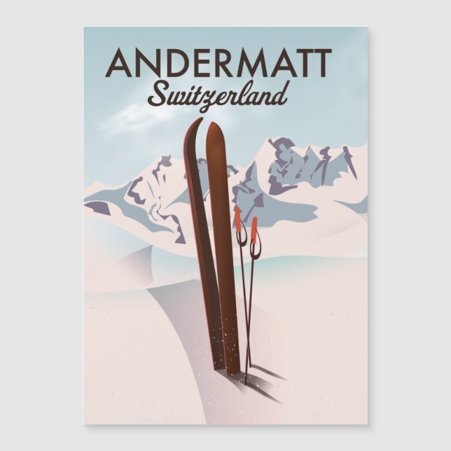Andermatt Schweiz ski poster reseutskrift. (Framsida)