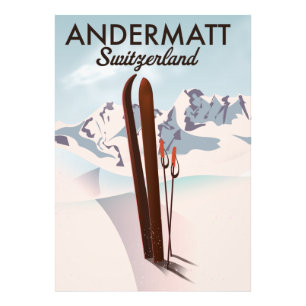 Andermatt Schweiz ski poster reseutskrift.