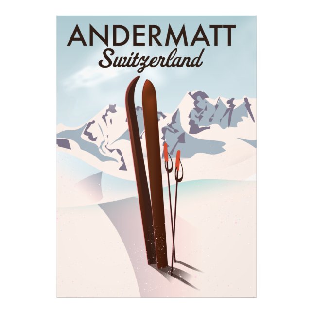Andermatt Schweiz ski poster reseutskrift. (Framsidan)
