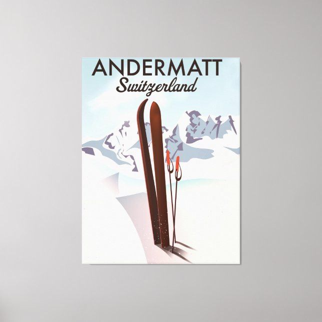 Andermatt Schweiz ski poster reseutskrift. Canvastryck (Framsida)