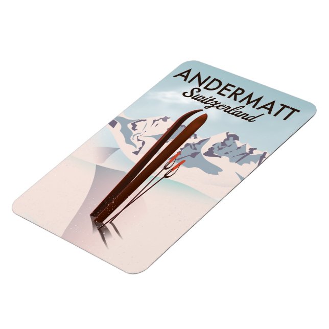 Andermatt Schweiz ski poster reseutskrift. Magnet (Vänstra Sidan)