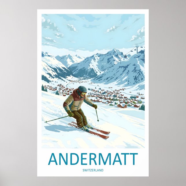 Andermatt Schweiz skidtryck vintage resor Poster (Framsidan)