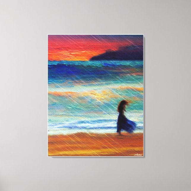 Anders Artistry* Solitary Woman Walking the Beach Canvastryck (Framsida)