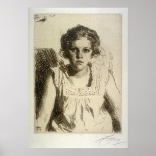 anders zorn, porträtt av en flicka som etsar poster