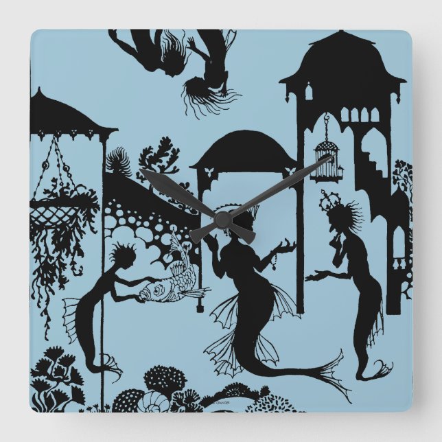 Andersen: Lite sjöjungfruSilhouette Fyrkantig Klocka (Framsida)