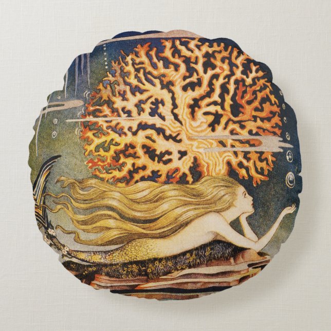 Andersen: Lite sjöjungfruteckning Rund Kudde (Framsidan)