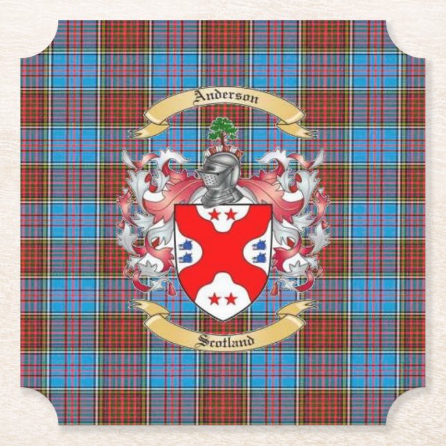 Anderson Crest w/ Anderson Tartan 6  Coasters Underlägg Papper (Framsida)
