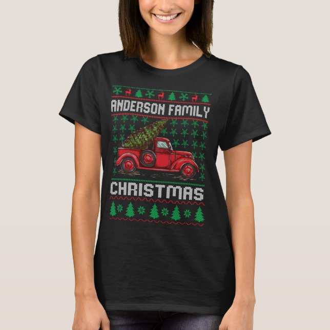 Andersson Familj Ugly jul Sweater Red Lastbil F T Shirt (Framsida)