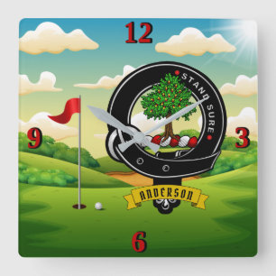 Andersson Klan Badge Golf Square Wall Clock Fyrkantig Klocka