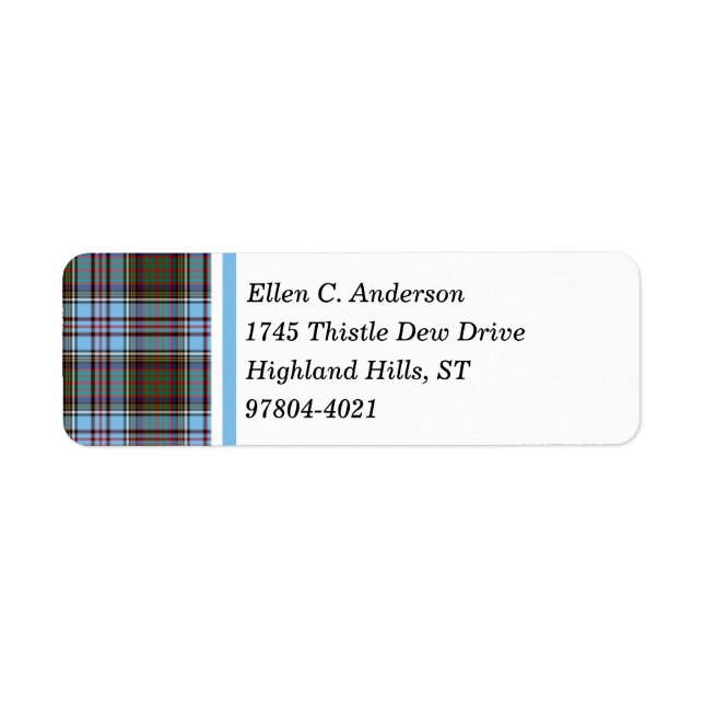 Andersson Klan Light Blue Scottish Tartan Returadress Etikett (Framsidan)