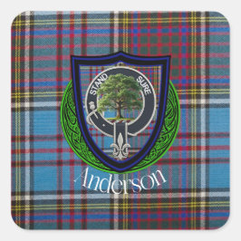 Andersson Scottish Klan Tartan och Vapensköld Fyrkantigt Klistermärke