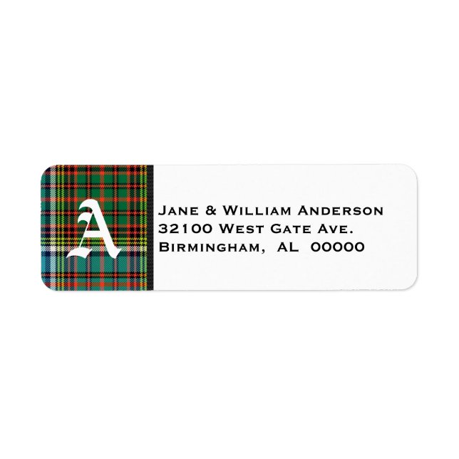 Andersson Tartan Play Monogram Adressetiketter Returadress Etikett (Framsidan)