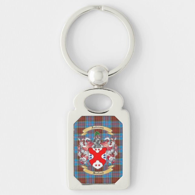 Andersson Vapensköld med Tartan Keychain Andersson Rektangulärt Silverfärgad Nyckelring (Framsidan)