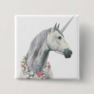 AndeUnicorn med blommor runt om nacke Knapp