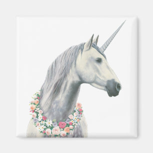 AndeUnicorn med blommor runt om nacke Magnet