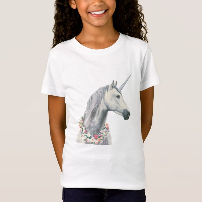 AndeUnicorn med blommor runt om nacke Tee Shirt (Framsida)
