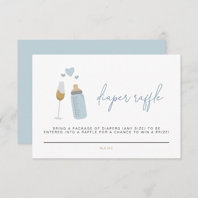 ANDI Blue Poppin'Flaskor Diaper Raffle Card Inbjudningar (Fram/baksida)