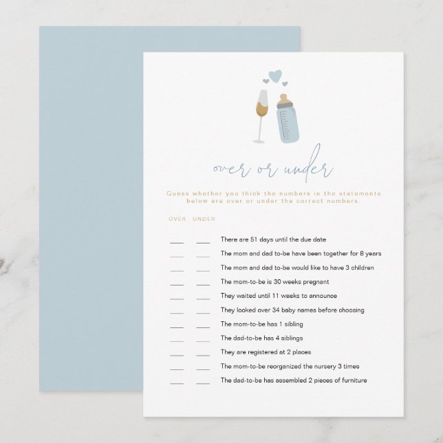 ANDI Blue Poppin'Flaskor over or under Baby Game Inbjudningar (Fram/baksida)