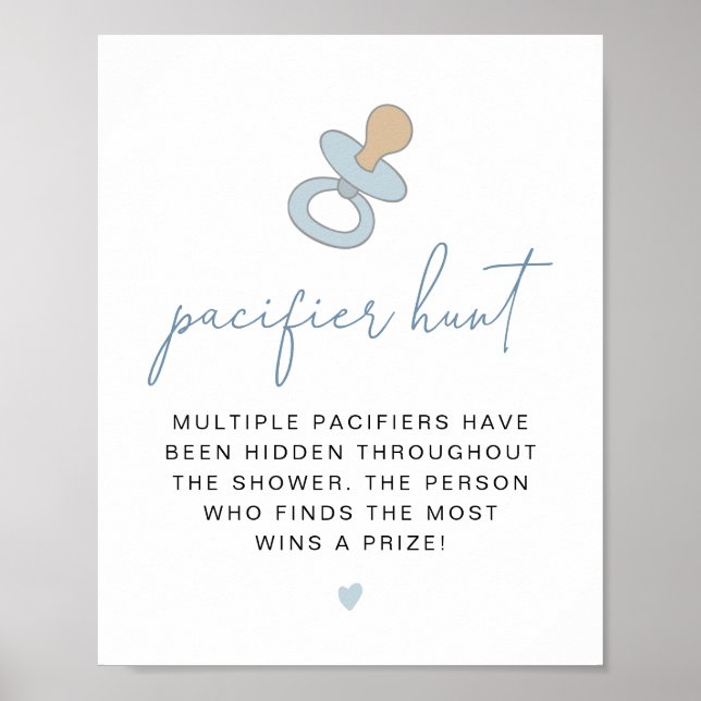ANDI Dusty Blue Nappar Hunt Baby Shower Game Poster (Framsidan)