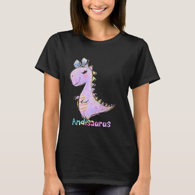 Andi Namn Shirt Girl Dinosaur Birthday Andrea Andi T Shirt (Framsida)
