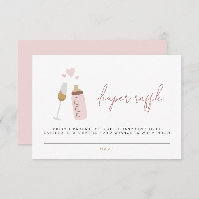 ANDI Rosa Poppin'Flaskor Diaper Raffle Card Inbjudningar (Fram/baksida)