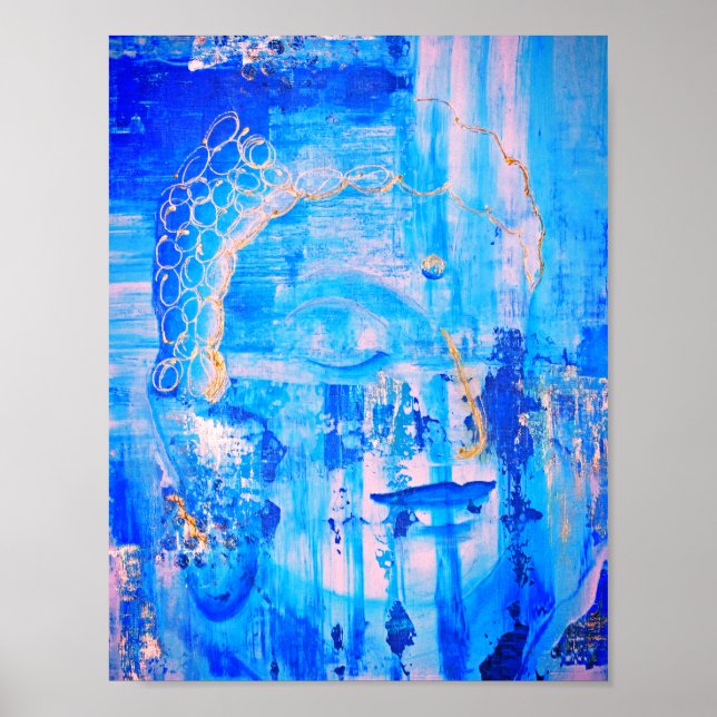 Andlig Blue Buddha Abstrakt Artwork Poster (Framsidan)