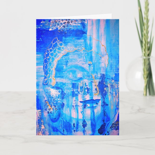Andlig Blue Buddha Head Motivational Quote Kort (Framsida)