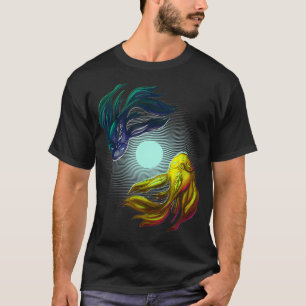 Andlig Blue och Gult Zen Koi Fish in Måne T Shirt