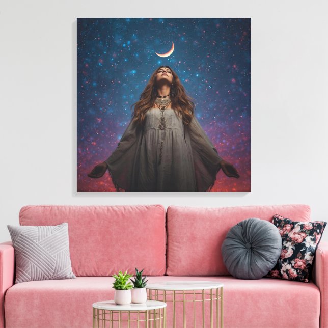 Andlig Boho Kvinna Väggkonst | Mystisk Bohemsk Canvastryck (Insitu (Vardagsrum))
