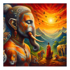 andlig buddha och elefant fototryck