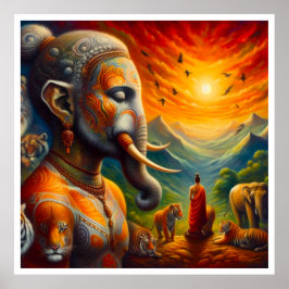 andlig buddha och elefant poster